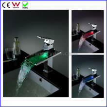 Self-Power 3 Color Waterfall Brass LED Basin Faucet Tap (FD15053F)
